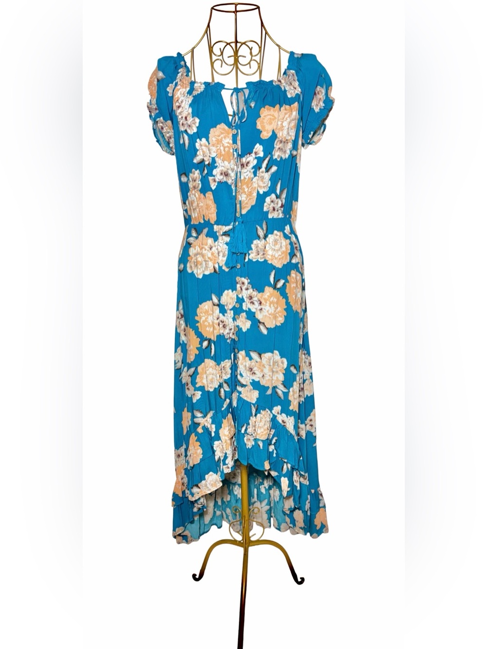 NWT Shyanne Blue Floral High-Low Midi Dress Boho Western Cottagecore Dress, L - Picture 4 of 13